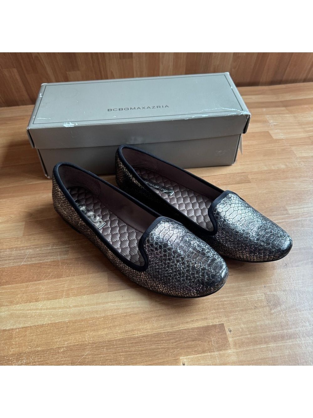 BCBGMaxAzria MA-FERNANDA style shoes in pewter/morgana snake print,aize 8.5